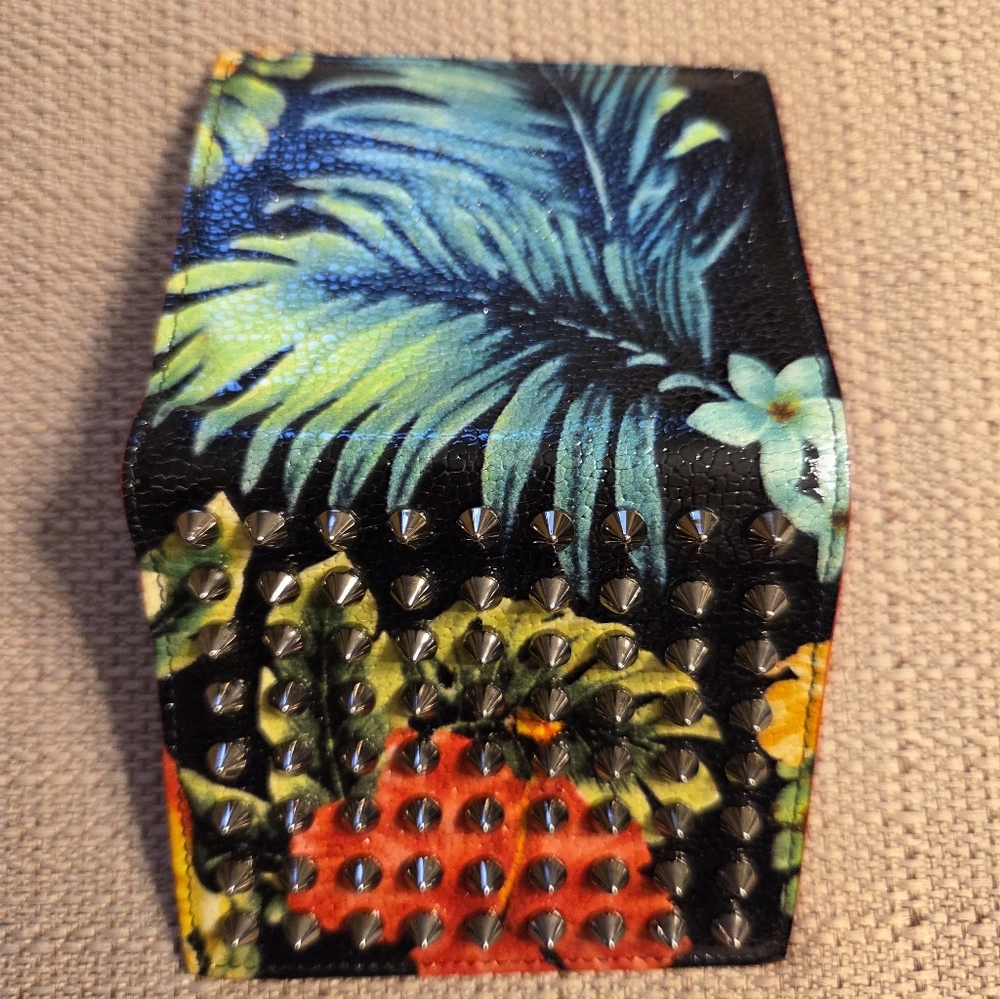 Christian Louboutin Hawaii Floral Leather Spiked Mini Bifold Wallet - Picture 4 of 9